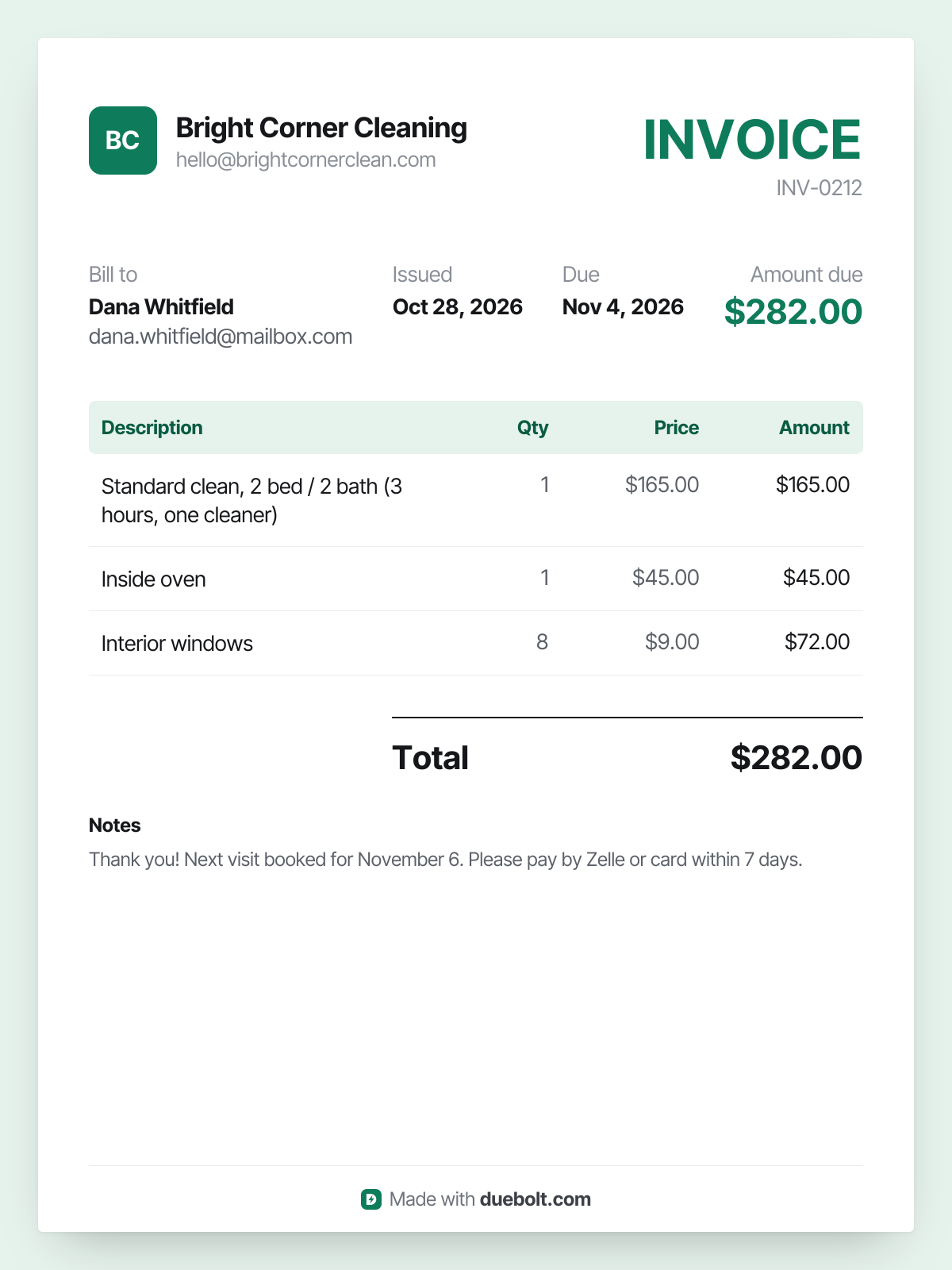 How much to charge for house cleaning: A three-hour standard clean with two add-ons